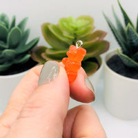 Red Orange Gummy Bear Resin 3D Charms with eye screw, 20x12mm