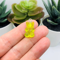 4, 20 or 50 Pieces: Neon Green Gummy Bear Resin 3D Charms with eye screw