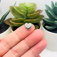 4, 20 or 50 Pieces: Woven Silver Heart Spacer Charm Beads - Double Sided