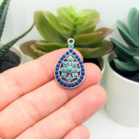 4, 20 or 50 Pieces: Antique Silver and Blue Boho Teardrop Charms