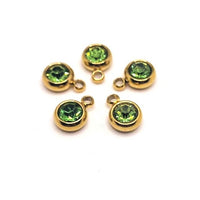 4, 20 or 50 Pieces: 303 Stainless Steel, 18k Gold, Light Green August Birthstone Rhinestone Charms