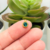 4, 20 or 50 Pieces: 303 Stainless Steel, 18k Gold, Aqua Blue December Birthstone Rhinestone Charms