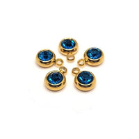 4, 20 or 50 Pieces: 303 Stainless Steel, 18k Gold, Dark Blue September Birthstone Rhinestone Charms
