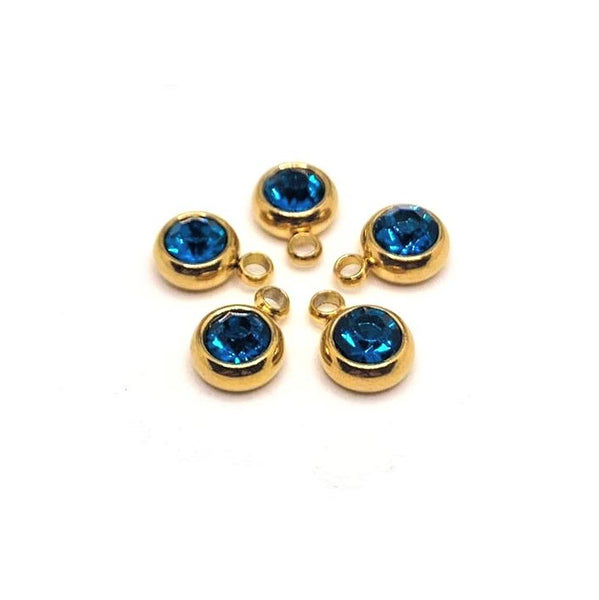 4, 20 or 50 Pieces: 303 Stainless Steel, 18k Gold, Dark Blue September Birthstone Rhinestone Charms