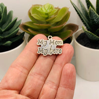 4, 20 or 50 Pieces: Silver Mother's Day My Mom My Hero Charms