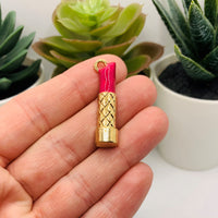 4 or 12 Pieces: Pink and Gold Lipstick Makeup Charms