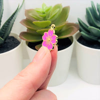 4, 20 or 50 Pieces: Pinkish Purple and Gold Cherry Blossom Flower Charms