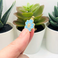 Light Blue and Gold Cherry Blossom Flower Charms, 20.5x17.5mm