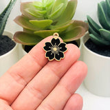 Black and Gold Cherry Blossom Flower Charms, 20.5x17.5mm