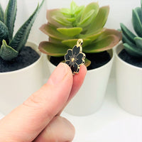 Black and Gold Cherry Blossom Flower Charms, 20.5x17.5mm