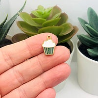 4, 20 or 50 Pieces: Green and White Enamel Cupcake Baker Charms