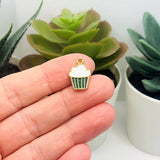 4, 20 or 50 Pieces: Green and White Enamel Cupcake Baker Charms