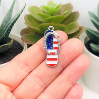 4, 20 or 50 Pieces: Red White and Blue Enamel Flip Flop Sandal 3D Charms with Rhinestones