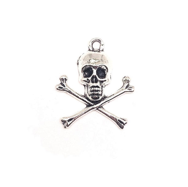 4, 20 or 50 Pieces: Skull and Cross Bones Silver Pirate Charms