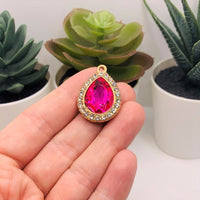 2 Bright Pink and Diamond Rhinestone Pendants