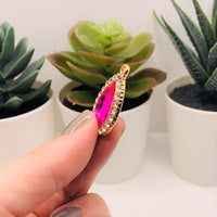 2 Bright Pink and Diamond Rhinestone Pendants