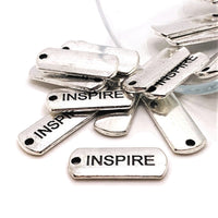 4, 20 or 50 Pieces: Silver Inspire Word Bar Tag Charms