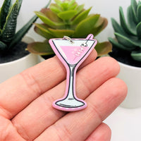 1, 4 or 20 Pieces: Pink Killer Martini Halloween Charms - Double Sided