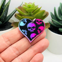 1, 4 or 20 Pieces: Punk Valentine's Day Heart with Skulls Charms - Double Sided