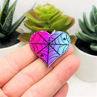 1, 4 or 20 Pieces: Punk Valentine's Day Heart with Spiderwebs Charms - Double Sided