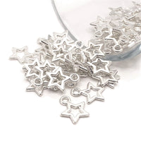 4, 20 or 50 Pieces: Silver Plated Open Star Charms