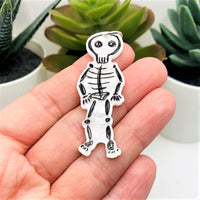 White and Black Crayon Drawing Skeleton Pendant Charms, 52x19mm