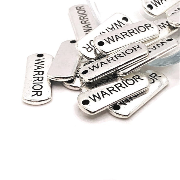 4, 20 or 50 Pieces: Silver Warrior Word Bar Tag Charms
