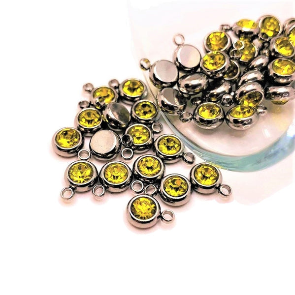 4, 20 or 50 Pieces: Stainless Steel, Yellow Topaz November Birthstone Rhinestone Charms