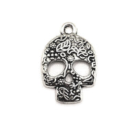 4, 20 or 50 Pieces: Silver Flowered Sugar Skull Dia De Los Muertos Charms
