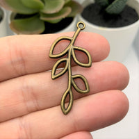 4, 20 or 50 Pieces: Bronze Tree Branch Charm, Leaf Connector