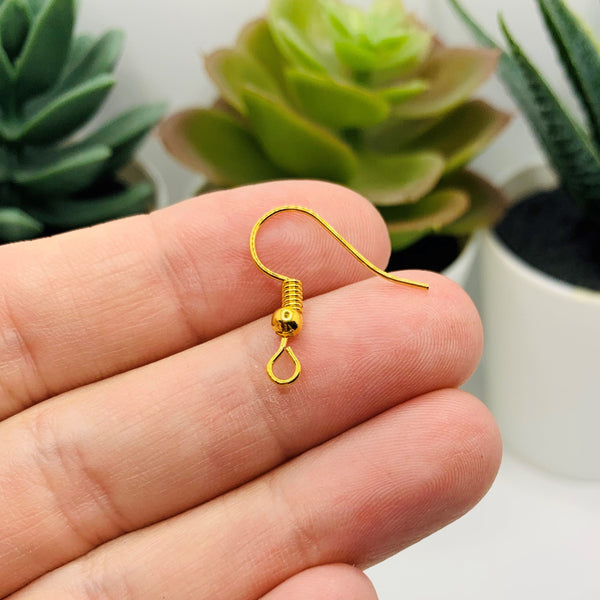 100 or 500 Pieces: Gold Plated Fish Hook Earring Wires with Spring and –  Guerrilla Charm