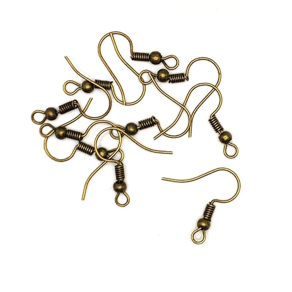 100 or 500 Pieces: Bronze Fish Hook Earring Wires with Spring and