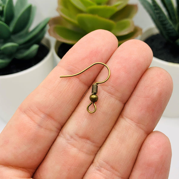 100 or 500 Pieces: Bronze Fish Hook Earring Wires with Spring and