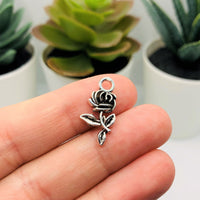 Small Antiqued Silver Rose Charms, 21x10mm