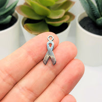 4, 20 or 50 Pieces: White Awareness Domestic Violence Ribbon Charms