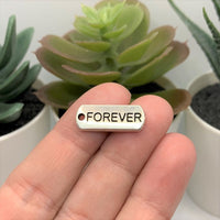 4, 20 or 50 Pieces: Silver Forever Word Bar Tag Charms