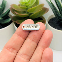 4, 20 or 50 Pieces: Silver Inspire Word Bar Tag Charms
