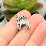 4, 20 or 50 Pieces: Silver Pug Dog Charms - Double Sided