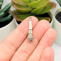 4, 20 or 50 Pieces: Silver Microphone Music 3D Charms