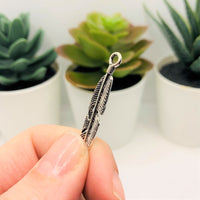 Silver Feather Connector Charms, 37x7mm