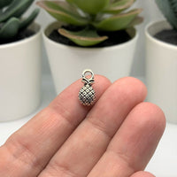 4, 20 or 50 Pieces: Tiny Antiqued Silver Pineapple Charms - Double Sided