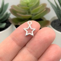 4, 20 or 50 Pieces: Silver Plated Open Star Charms