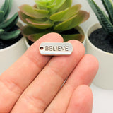 4, 20 or 50 Pieces: Silver Believe Word Bar Tag Charms