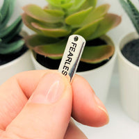 4, 20 or 50 Pieces: Silver Fearless Word Bar Tag Charms