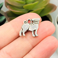 4, 20 or 50 Pieces: Silver Pug Dog Charms - Double Sided