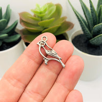 4, 20 or 50 Pieces: Silver Robin Bird Charms