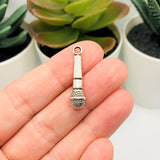 4, 20 or 50 Pieces: Silver Microphone Music 3D Charms