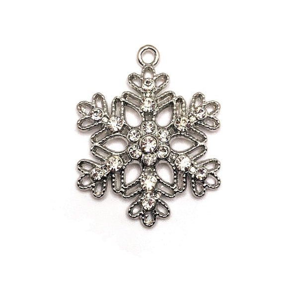 4, 20 or 50 Pieces: Gold Toned Rhinestone Snowflake Charms