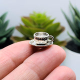 4, 20 or 50 Pieces: Silver Coffee Tea Cup and Saucer 3D Charms - Double Sided