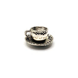4, 20 or 50 Pieces: Silver Coffee Tea Cup and Saucer 3D Charms - Double Sided